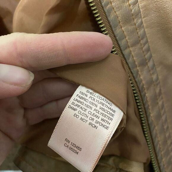 Lord & Taylor Brown Faux Leather Moto Bomber Jacket with Quilted Shoulders - Picture 5 of 6